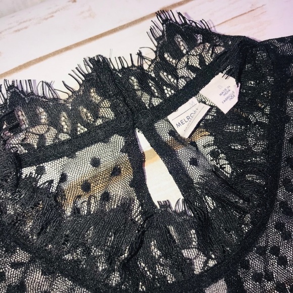 Melrose and Market Polka dot Lace/Velvet Black Top - Picture 7 of 8